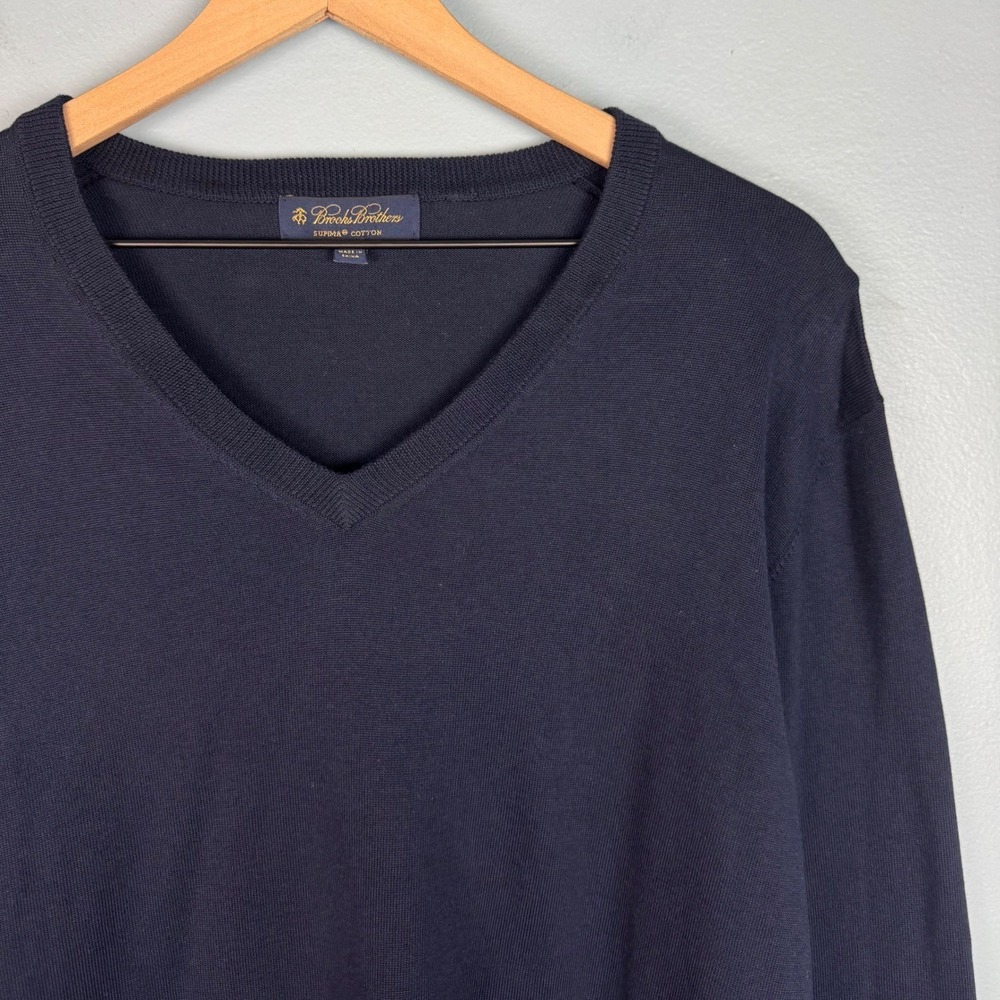 Brooks Brothers Men's XL Navy Blue Supima Cotton Pullover V-Neck Classic Sweater